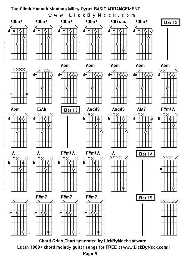 Chord Grids Chart of chord melody fingerstyle guitar song-The Climb-Hannah Montana-Miley Cyrus-BASIC ARRANGEMENT,generated by LickByNeck software.